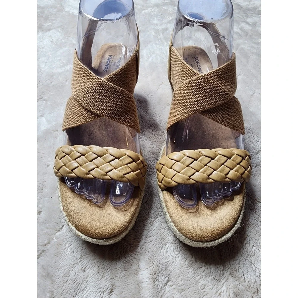 Sanoma Ortholite Eco Tan Wedge Sandals Braided Strap Espadrille Womens 6